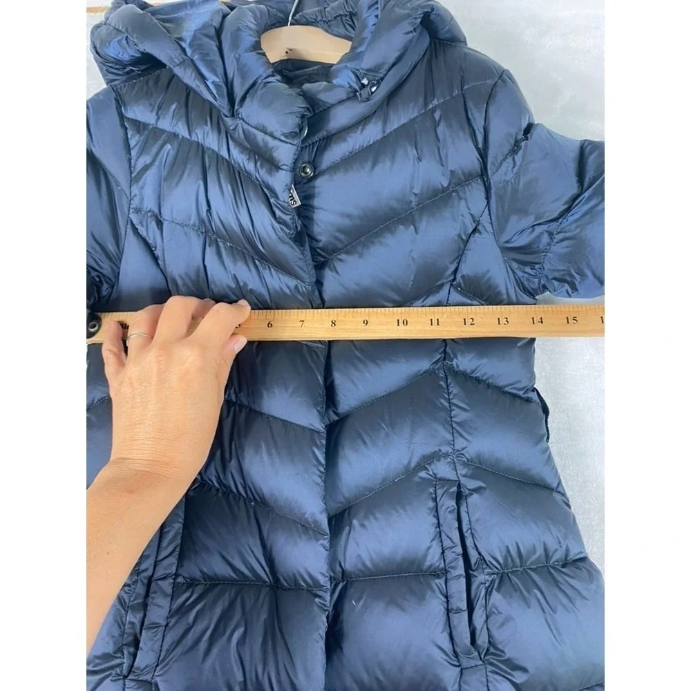 BRUMS Italy Puffer Jacket Girl Sz 7 Blue Hooded White Duck Down Waterproof